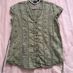 Sage Forest Fairy Green Embroidered Tie Back Top